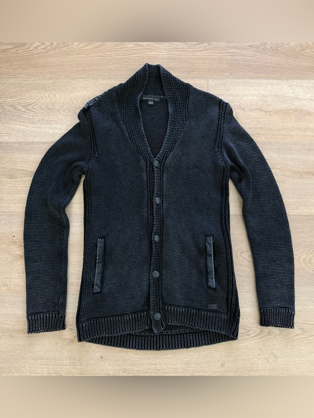 John Varvatos Star USA Shawl Collar Cardigan Cotton Linen S Black